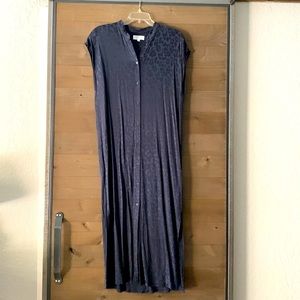 Blue silky leopard print button down dress